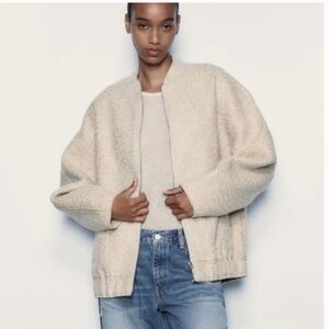 Zara Women’s  Beige Boucle Bomber Jacket